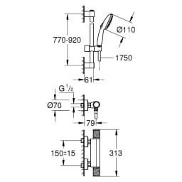 Grohe Grohtherm Performance Krom Termostatik Duş Seti 90 Cm görsel 2