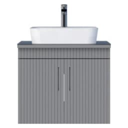 Creavit E10 65 Cm Gri Kapaklı Cam Tezgah Lavabo Dolabı görsel 1