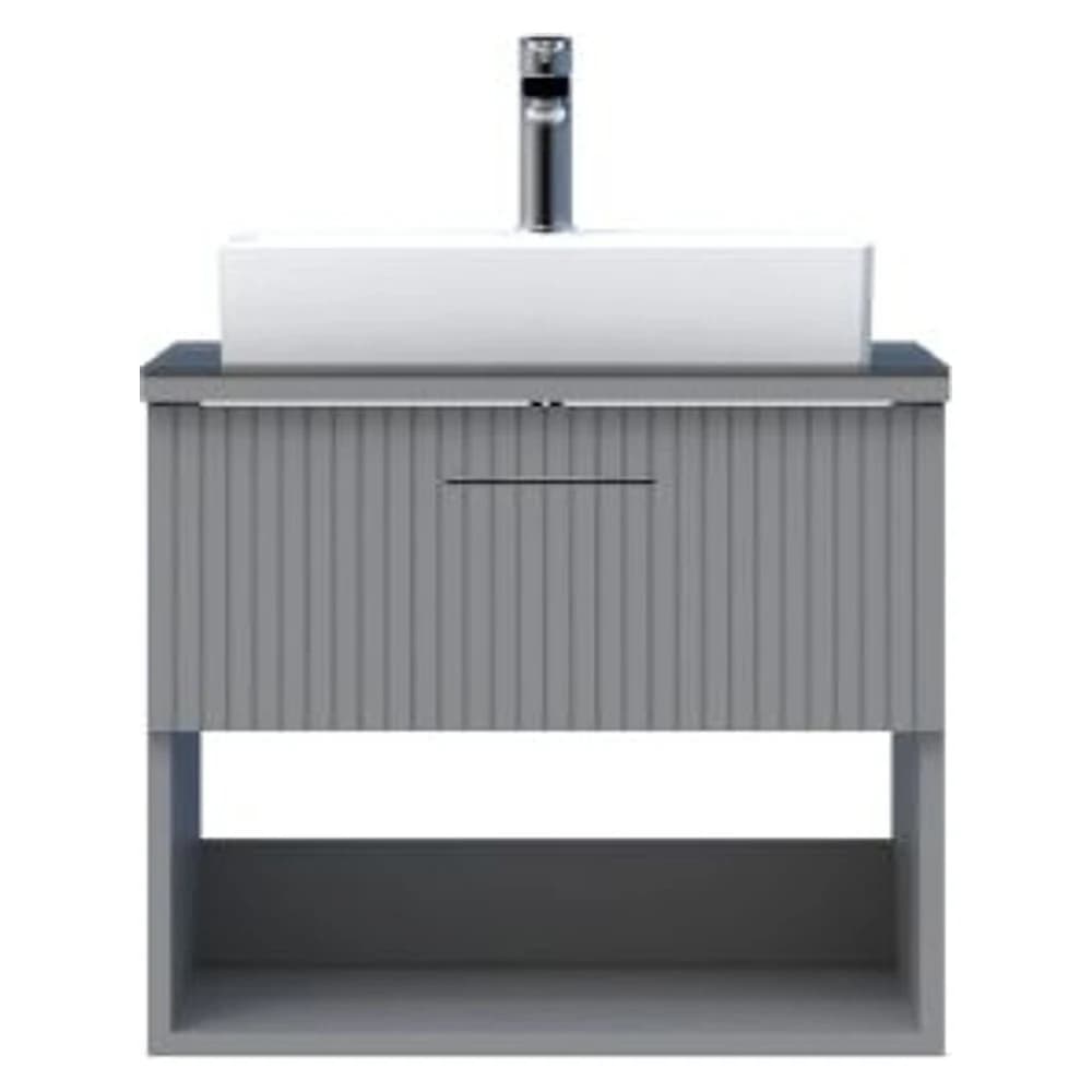 Creavit E10 65 Cm Gri Çekmeceli Cam Tezgah Lavabo Dolabı