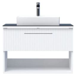 Creavit E10 85 Cm Beyaz Çekmeceli Cam Tezgah Lavabo Dolabı görsel 1