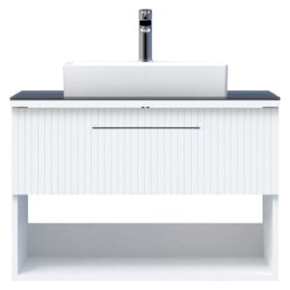 Creavit E10 85 Cm Beyaz Çekmeceli Cam Tezgah Lavabo Dolabı