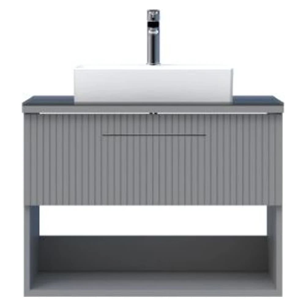 Creavit E10 85 Cm Gri Çekmeceli Cam Tezgah Lavabo Dolabı