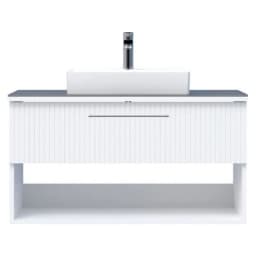Creavit E10 100 Cm Beyaz Çekmeceli Cam Tezgah Lavabo Dolabı görsel 1
