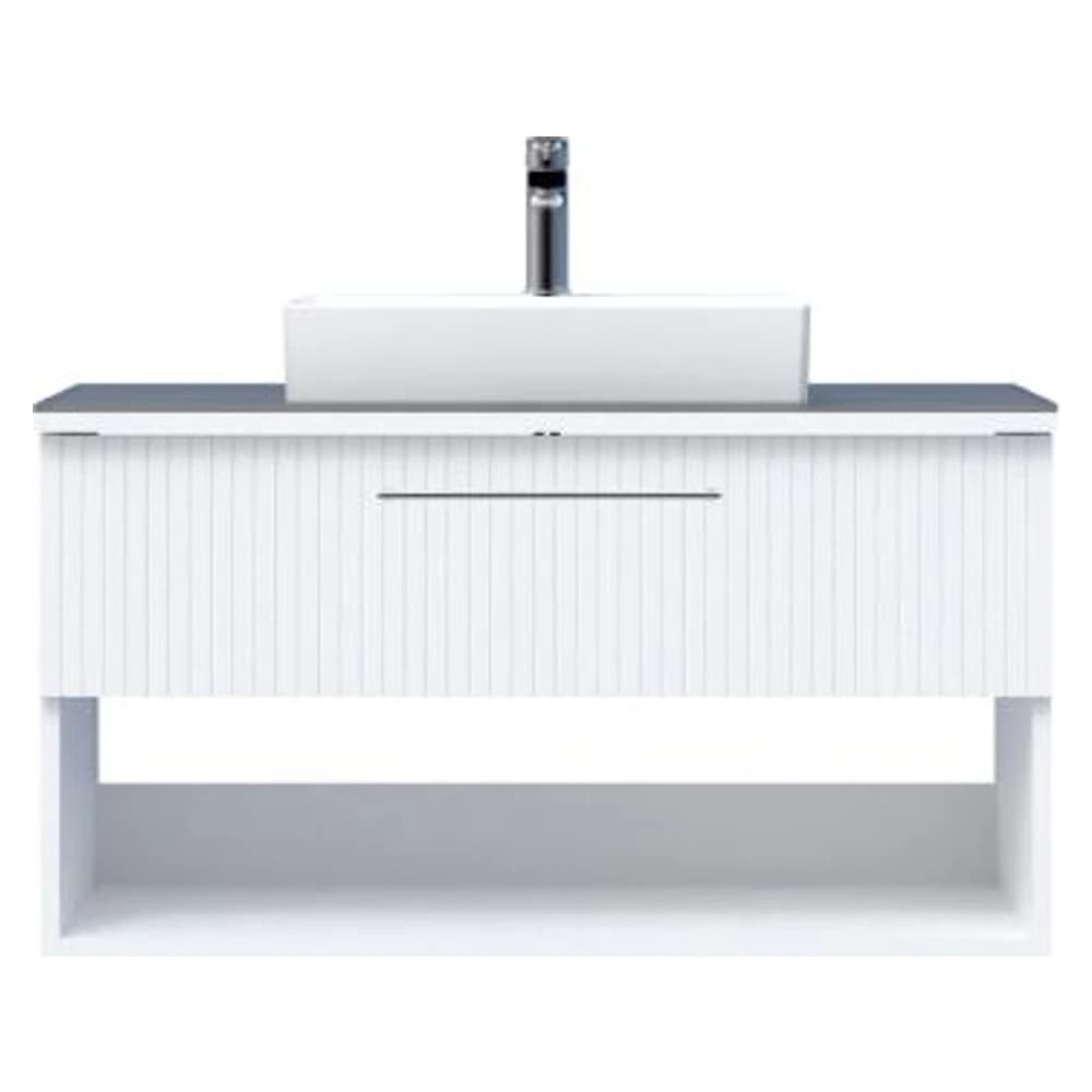 Creavit E10 100 Cm Beyaz Çekmeceli Cam Tezgah Lavabo Dolabı