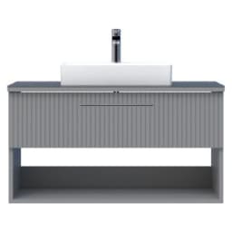 Creavit E10 100 Cm Gri Çekmeceli Cam Tezgah Lavabo Dolabı görsel 1