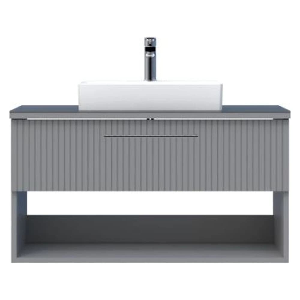 Creavit E10 100 Cm Gri Çekmeceli Cam Tezgah Lavabo Dolabı
