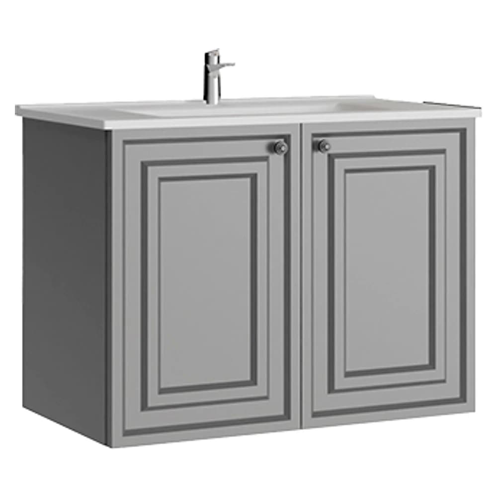 Creavit Kayra 80 Cm Mat Gri Kapaklı Lavabo Dolabı
