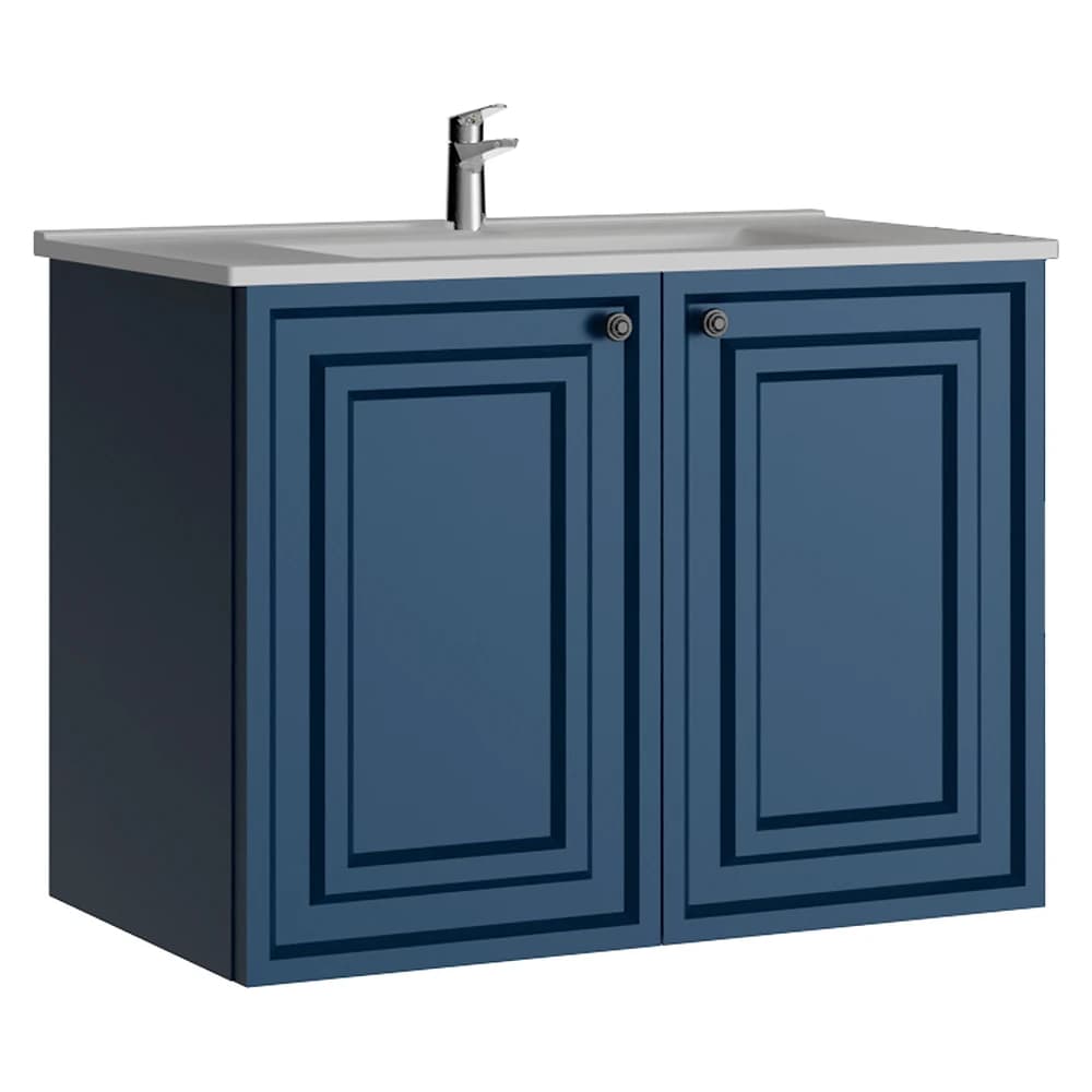 Creavit Kayra 80 Cm Mat Safir Mavi Kapaklı Lavabo Dolabı
