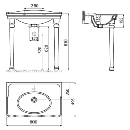 Creavit Antik 80x50 Cm Dolap Uyumlu Etajerli Lavabo görsel 2