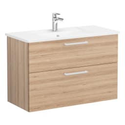 Vitra Root Flat 100 Cm Doğal Meşe İki Çekmeceli Köşeli Lavabolu Lavabo Dolabı görsel 1