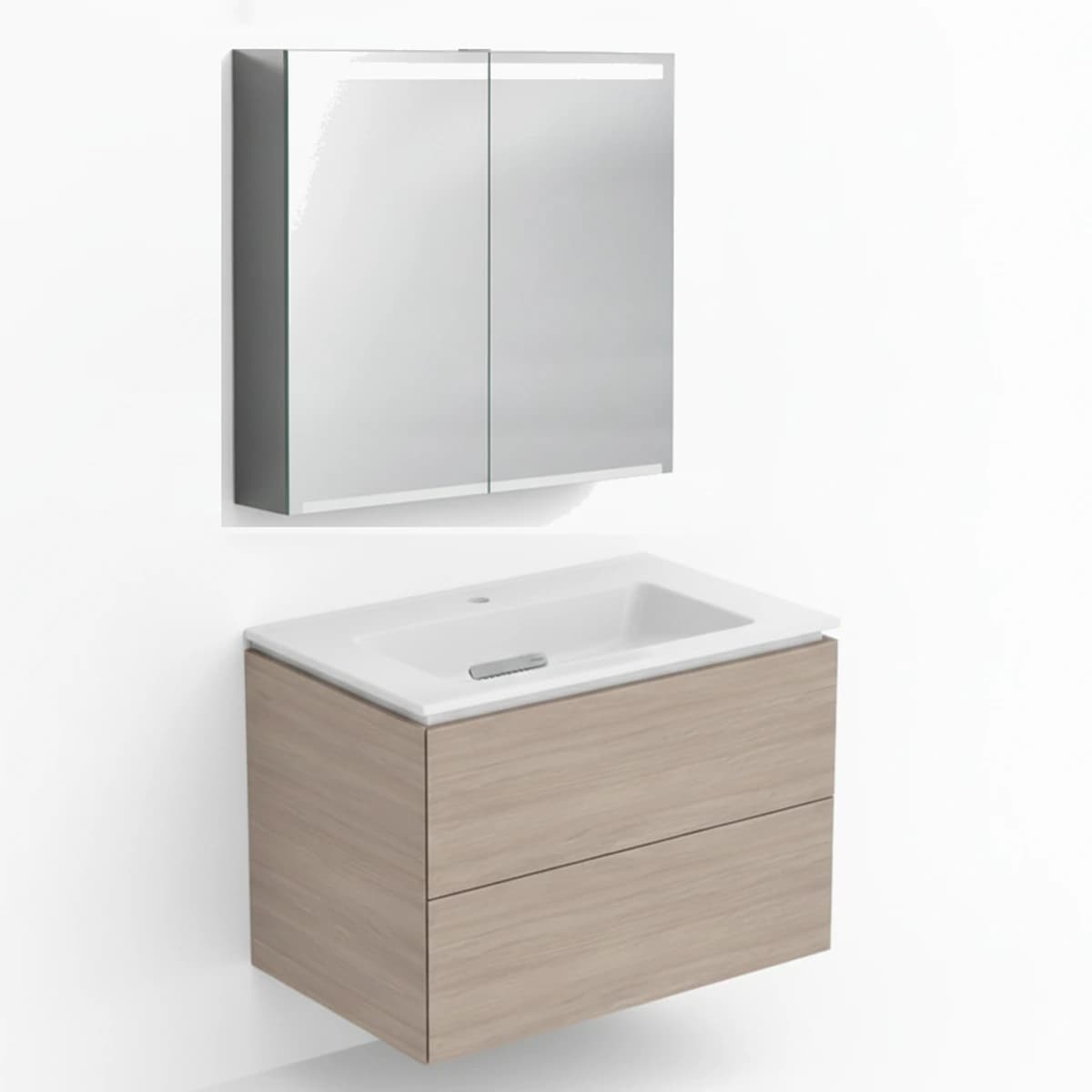 Geberit ONE 75 cm Meşe Çekmeceli Ayna Dolaplı Banyo Dolabı Seti