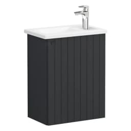 Vitra Root Groove 45 Cm Mat Grafit Tek Kapaklı Dar Köşeli Lavabolu Sağ Lavabo Dolabı görsel 1