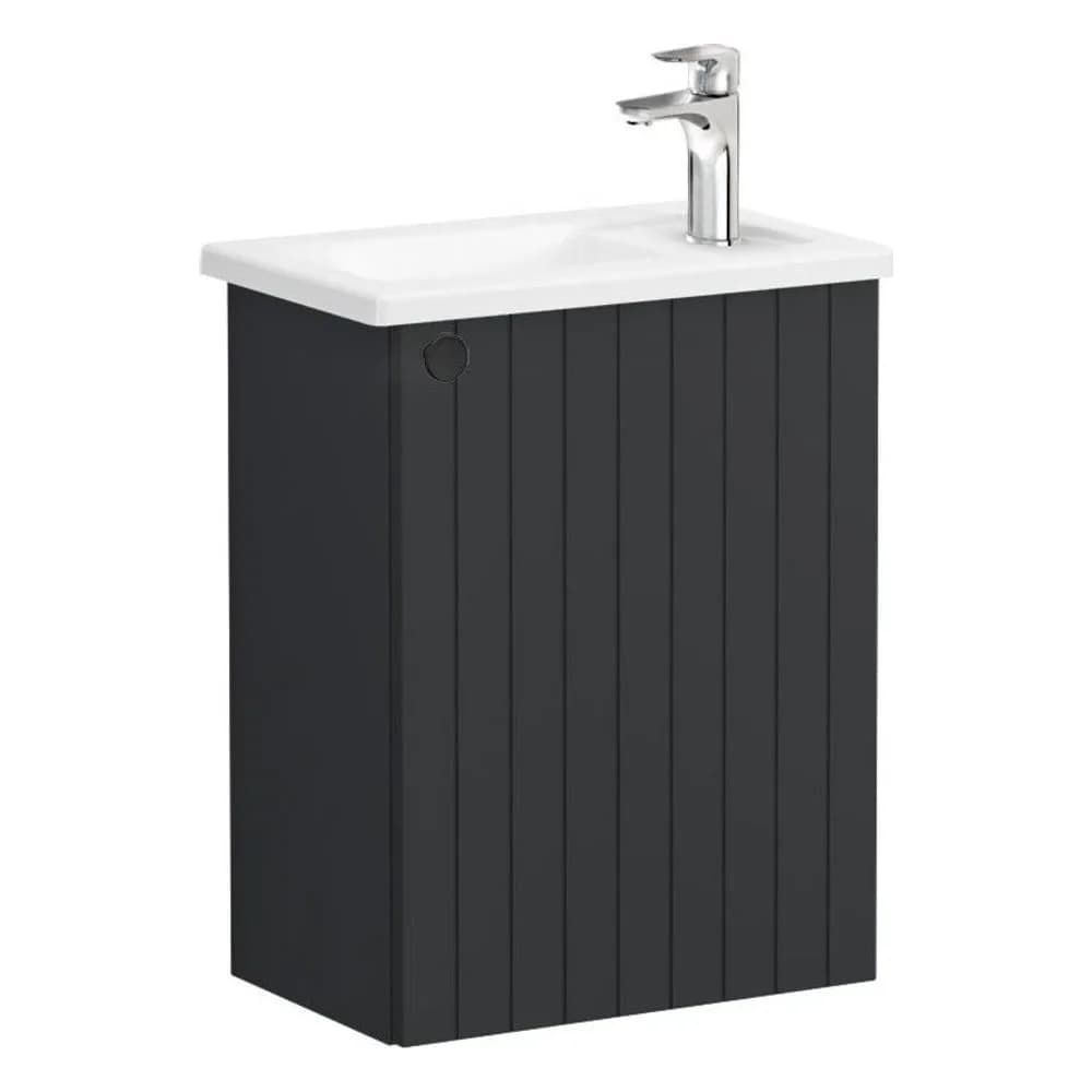 Vitra Root Groove 45 Cm Mat Grafit Tek Kapaklı Dar Köşeli Lavabolu Sağ Lavabo Dolabı