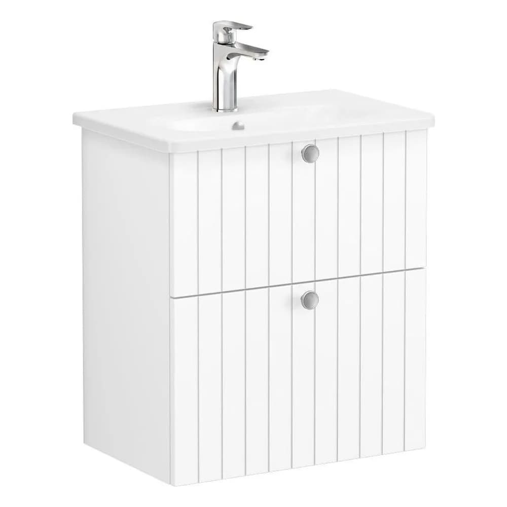 Vitra Root Groove 60 Cm Mat Açık Gri İki Çekmeceli Dar Yuvarlak Lavabolu Lavabo Dolabı