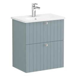 Vitra Root Groove 60 Cm Mat Fiyord Yeşili İki Çekmeceli Dar Yuvarlak Lavabolu Lavabo Dolabı görsel 1