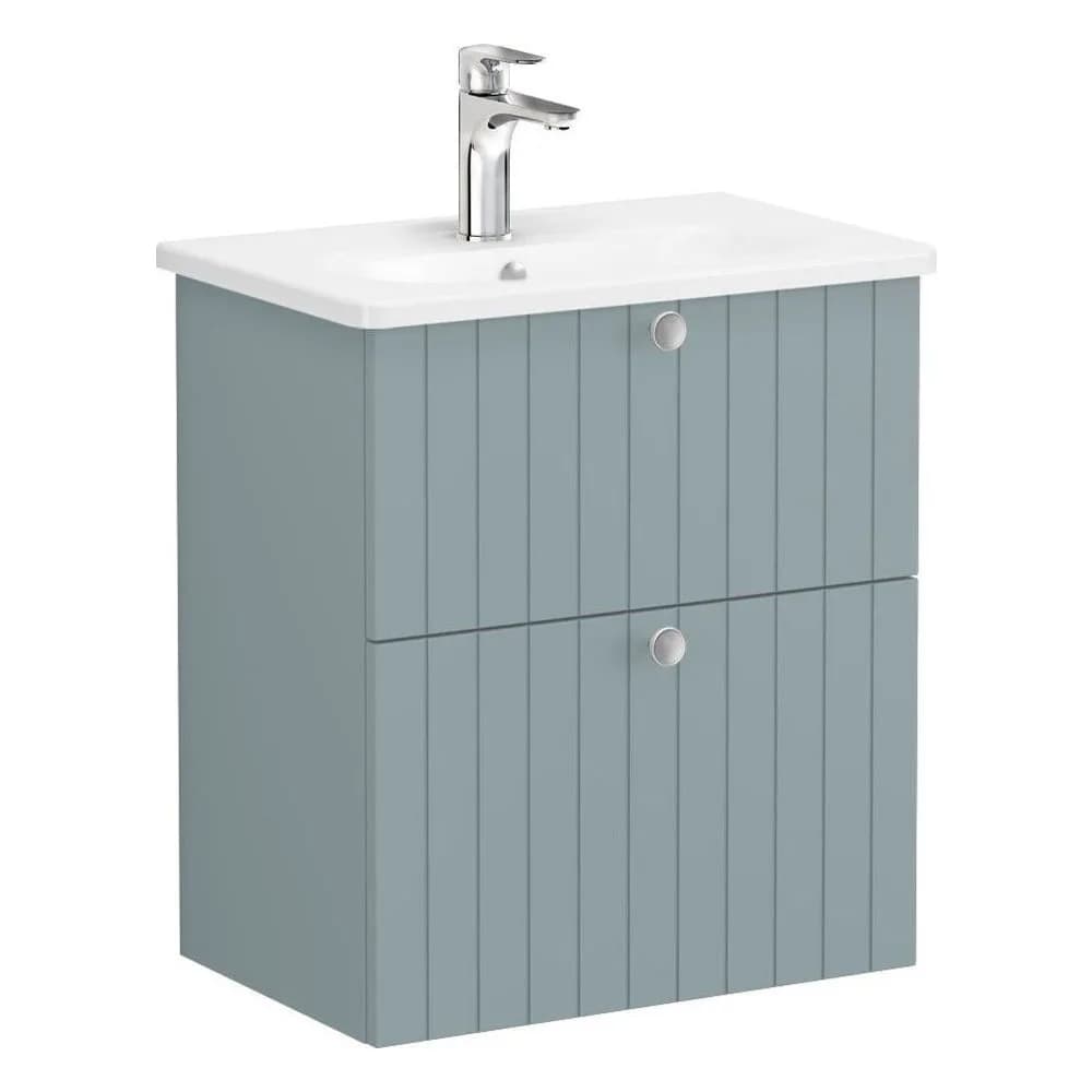 Vitra Root Groove 60 Cm Mat Fiyord Yeşili İki Çekmeceli Dar Yuvarlak Lavabolu Lavabo Dolabı