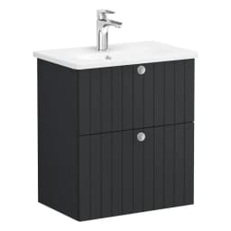Vitra Root Groove 60 Cm Mat Grafit İki Çekmeceli Dar Yuvarlak Lavabolu Lavabo Dolabı görsel 1