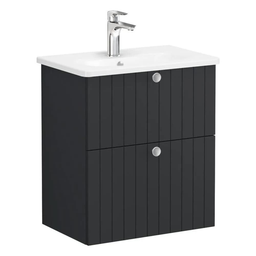 Vitra Root Groove 60 Cm Mat Grafit İki Çekmeceli Dar Yuvarlak Lavabolu Lavabo Dolabı