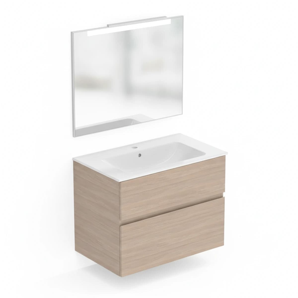 Geberit Aniara 75 cm Meşe Çekmeceli Aynalı Banyo Dolabı Seti