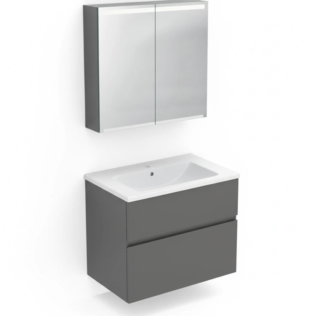 Geberit Aniara 75 cm Mat Antrasit Çekmeceli Ayna Dolaplı Banyo Dolabı Seti