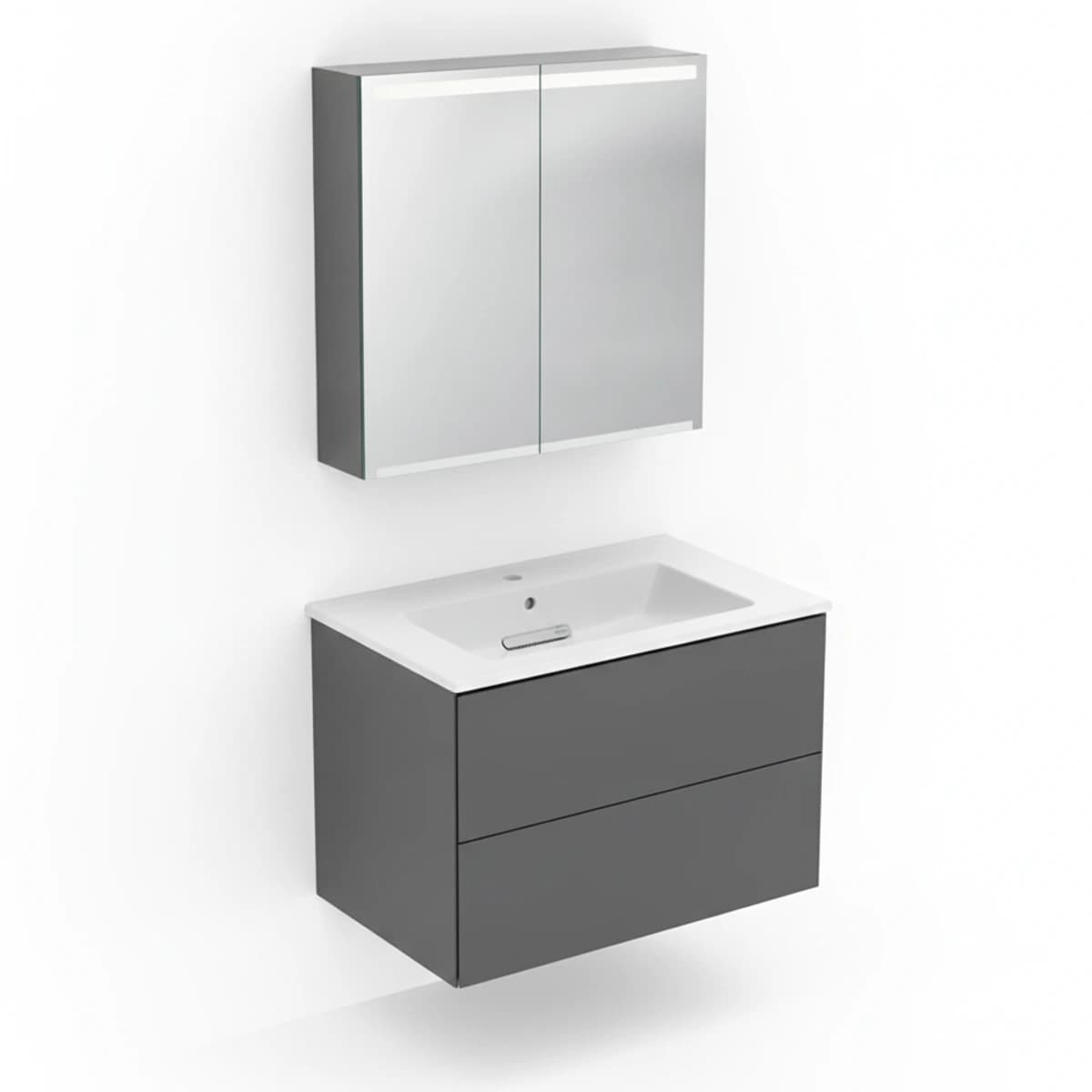 Geberit ONE 75 cm Mat Antrasit Çekmeceli Ayna Dolaplı Banyo Dolabı Seti