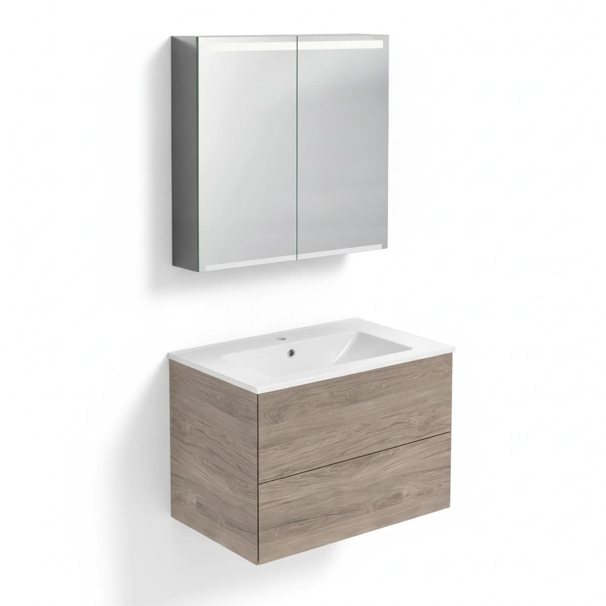 Geberit ONE 75 cm Amerikan Ceviz Çekmeceli Ayna Dolaplı Banyo Dolabı Seti
