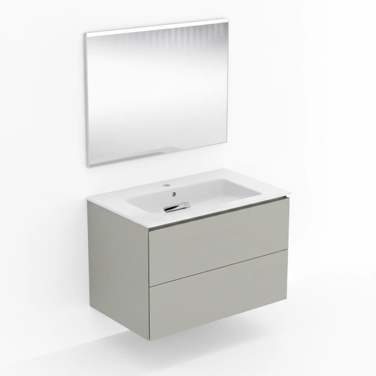 Geberit ONE 75 cm Bej Gri Çekmeceli Aynalı Banyo Dolabı Seti