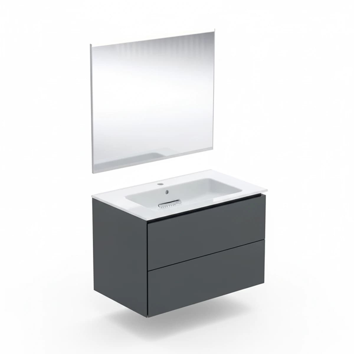 Geberit ONE 75 cm Mat Siyah Çekmeceli Aynalı Banyo Dolabı Seti