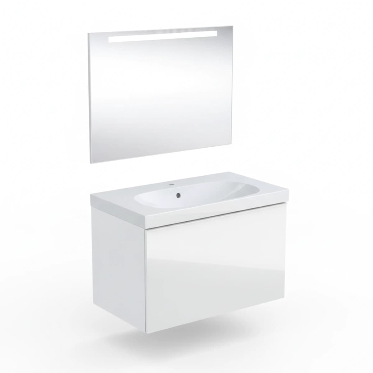 Geberit Acanto 75 cm Beyaz Cam Gizli Çekmeceli Aynalı Banyo Dolabı Seti