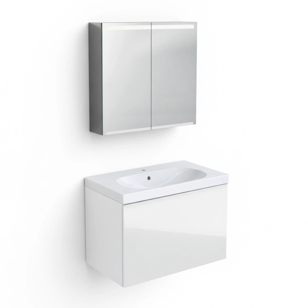 Geberit Acanto 75 cm Beyaz Cam Gizli Çekmeceli Ayna Dolaplı Banyo Dolabı Seti