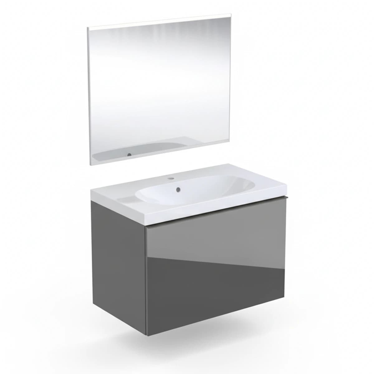 Geberit Acanto 75 cm Antrasit Cam Gizli Çekmeceli Aynalı Banyo Dolabı Seti
