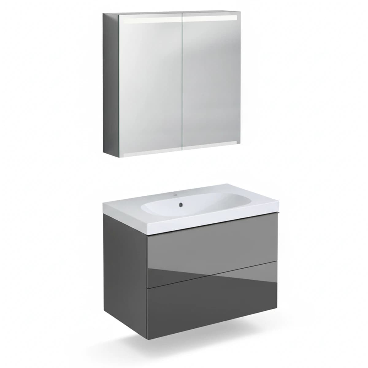 Geberit Acanto 75 cm Antrasit Cam Gizli Çekmeceli Ayna Dolaplı Banyo Dolabı Seti