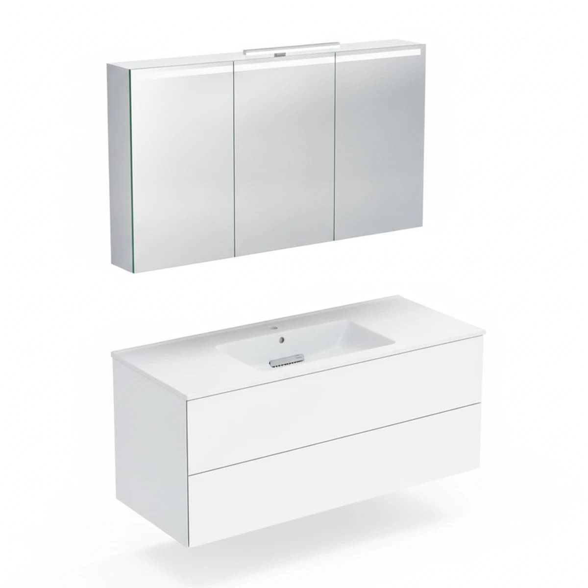 Geberit ONE 120 cm Parlak Beyaz Çift Çekmeceli Ayna Dolaplı Banyo Dolabı Seti