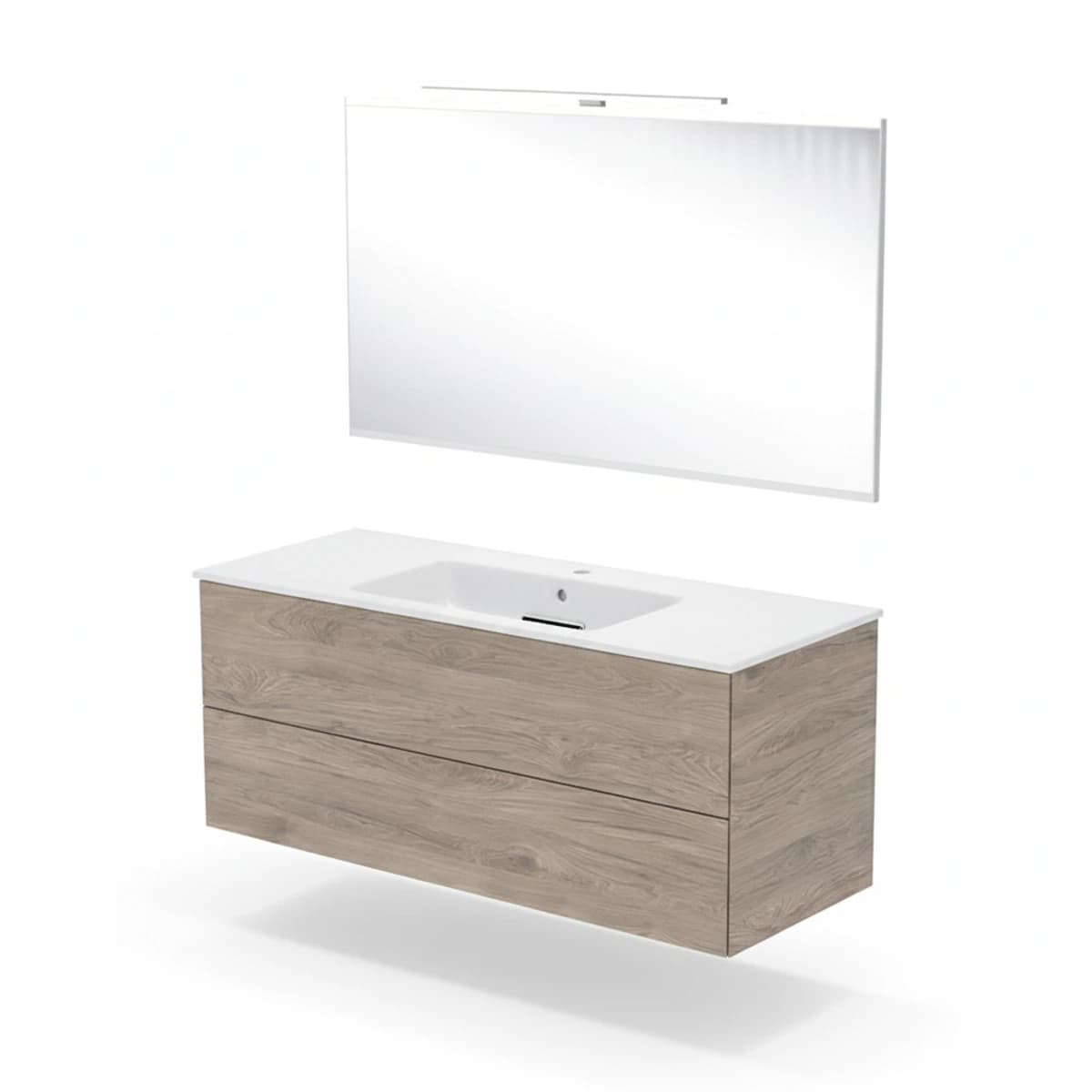 Geberit ONE 120 cm Amerikan Ceviz Çift Çekmeceli Aynalı Banyo Dolabı Seti