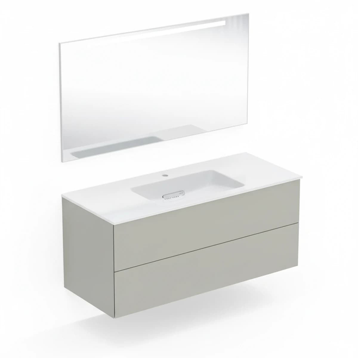 Geberit ONE 120 cm Bej Gri Çift Çekmeceli Aynalı Banyo Dolabı Seti