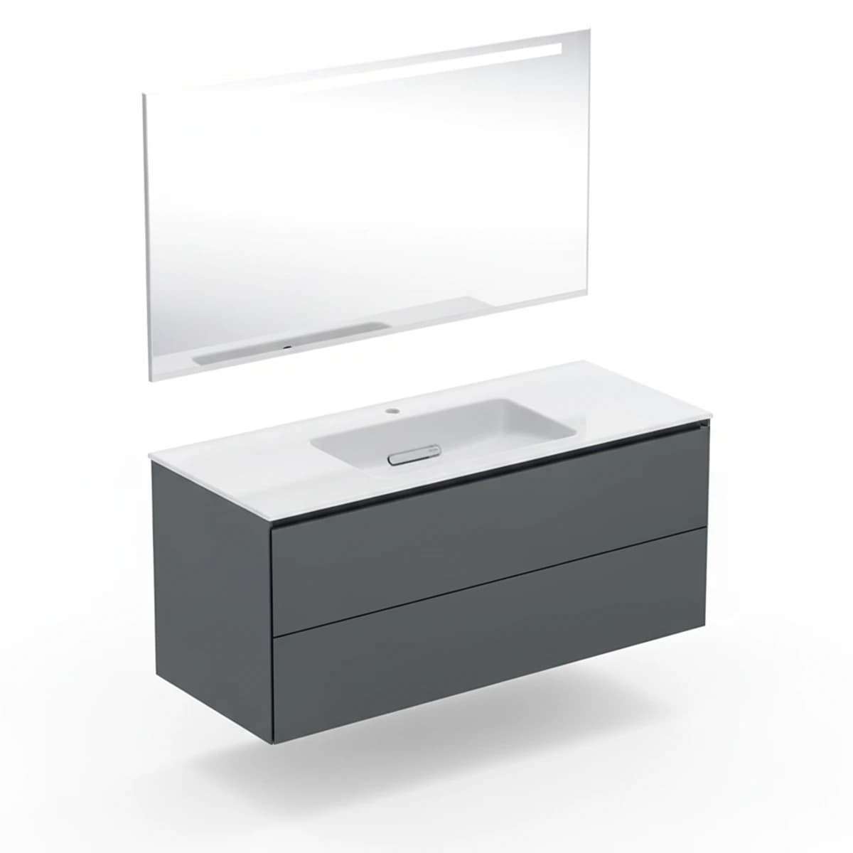 Geberit ONE 120 cm Mat Siyah Çift Çekmeceli Aynalı Banyo Dolabı Seti