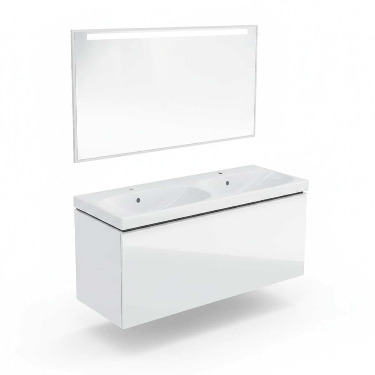 Geberit Acanto 120 cm Beyaz Cam Gizli Çekmeceli Aynalı Banyo Dolabı Seti