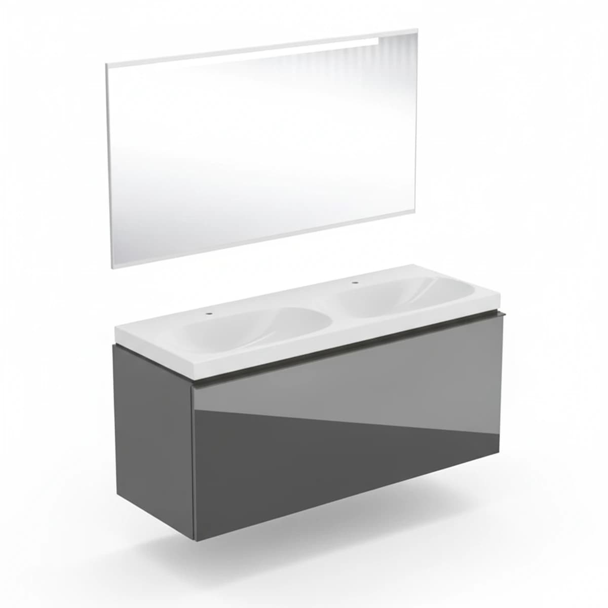 Geberit Acanto 120 cm Antrasit Cam Gizli Çekmeceli Aynalı Banyo Dolabı Seti