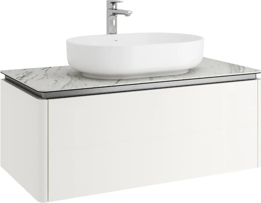 Kale Lotus 100 Cm Mat Beyaz-Pallisandro Beyaz Oval Lavabolu Banyo Dolabı