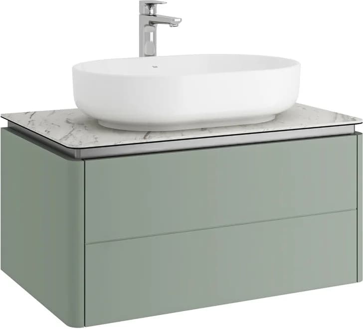 Kale Lotus 80 Cm Mat Adaçayı Yeşili-Pallisandro Beyaz Oval Lavabolu Banyo Dolabı