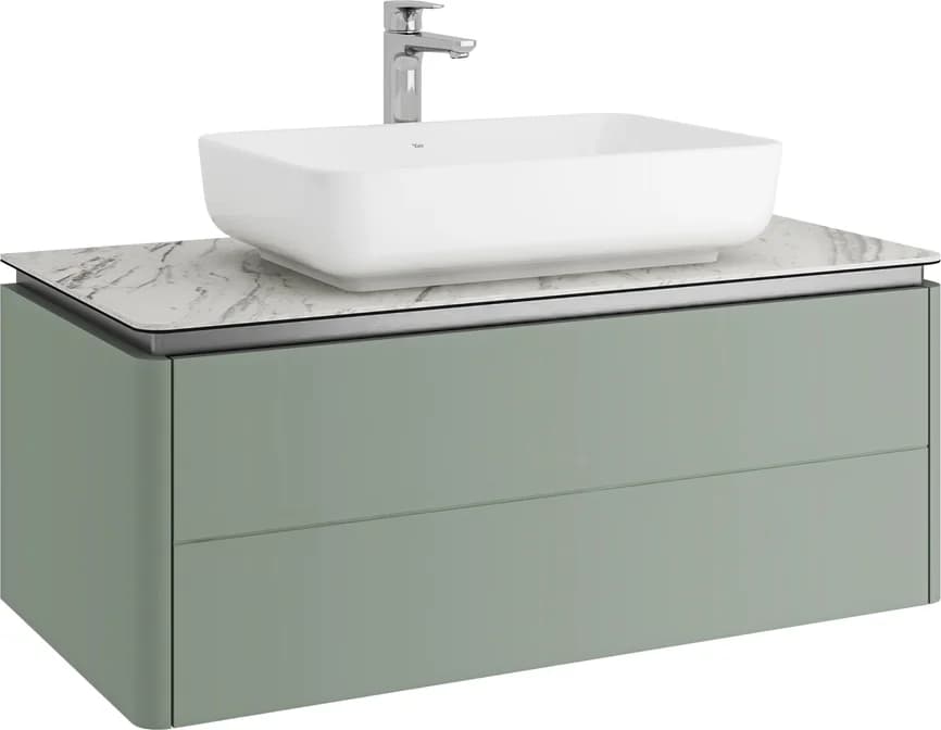 Kale Lotus 100 Cm Mat Adaçayı Yeşili-Pallisandro Beyaz Dikdörtgen Lavabolu Banyo Dolabı