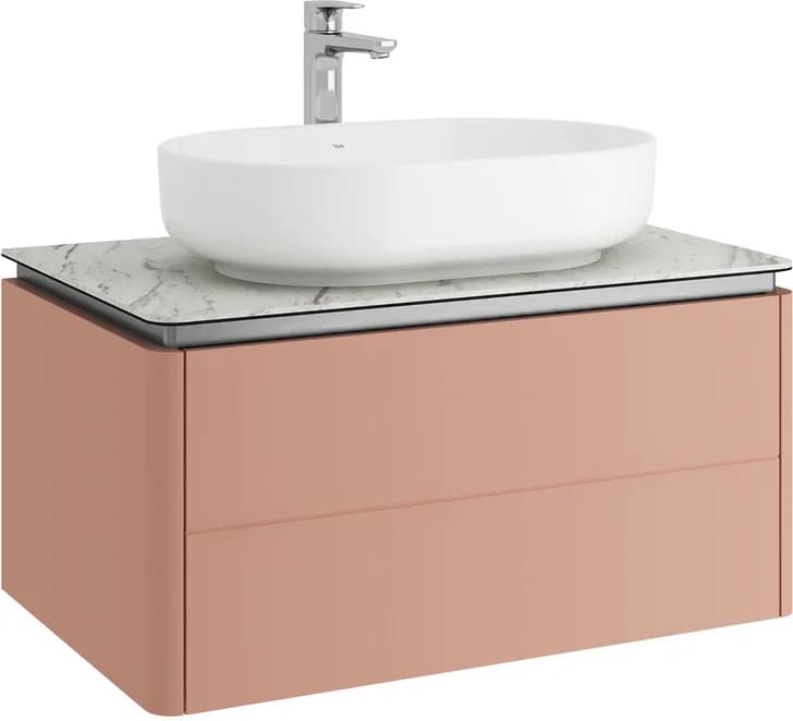 Kale Lotus 80 Cm Mat Şeftali-Pallisandro Beyaz Oval Lavabolu Banyo Dolabı