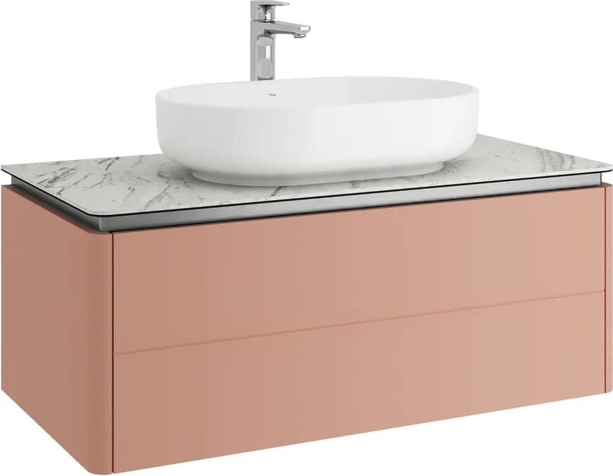 Kale Lotus 100 Cm Mat Şeftali-Pallisandro Beyaz Oval Lavabolu Banyo Dolabı