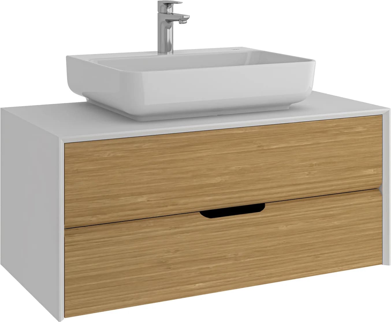 Kale Zero 2.0 100 Cm Beyaz-Meşe Beyaz Dikdörtgen Lavabolu Banyo Dolabı