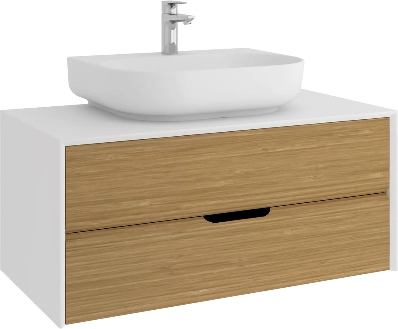 Kale Zero 2.0 100 Cm Beyaz-Meşe Mat Beyaz Oval Lavabolu Banyo Dolabı