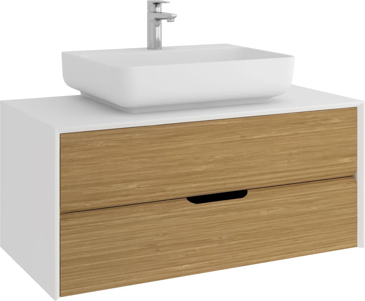 Kale Zero 2.0 100 Cm Beyaz-Meşe Mat Beyaz Dikdörtgen Lavabolu Banyo Dolabı