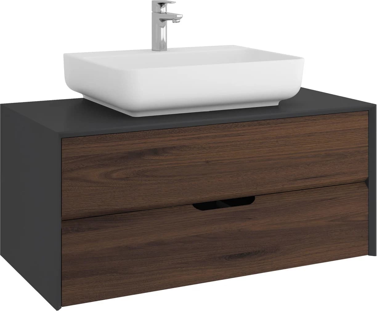 Kale Zero 2.0 100 Cm Antrasit-Ceviz Mat Beyaz Dikdörtgen Lavabolu Banyo Dolabı