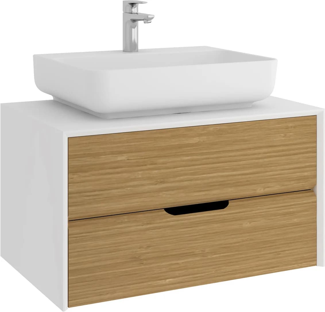 Kale Zero 2.0 80 Cm Beyaz-Meşe Mat Beyaz Dikdörtgen Lavabolu Banyo Dolabı