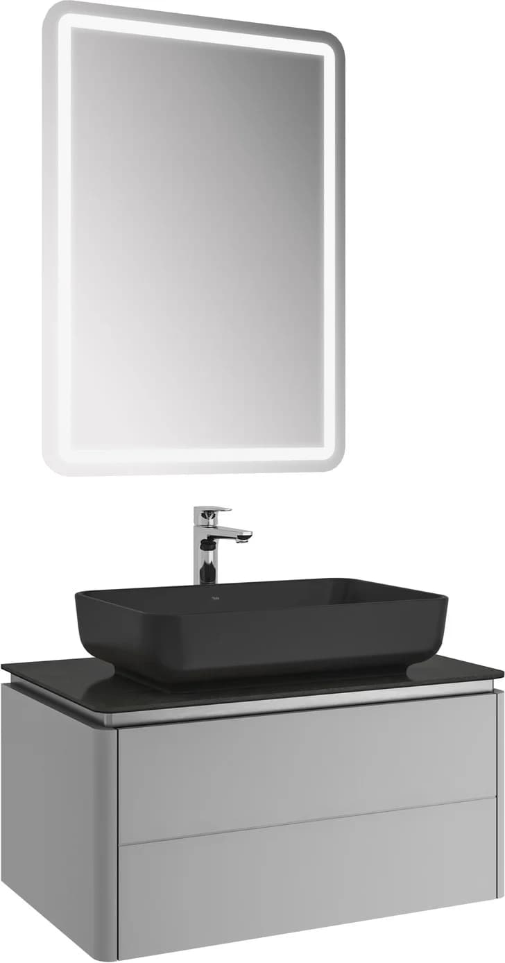 Kale Lotus 80 Cm Mat Vizon-Antrasit Mat Siyah Dikdörtgen Lavabolu Banyo Dolabı Takımı
