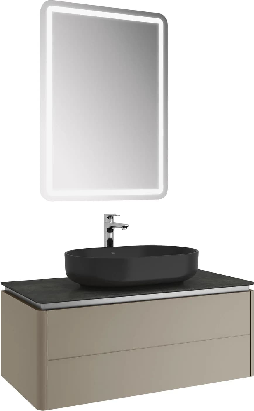Kale Lotus 100 Cm Mat Vizon-Antrasit Mat Siyah Oval Lavabolu Banyo Dolabı Takımı